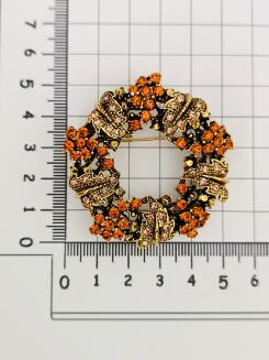 Broszka w kształcie wianka w pomarańczowej kolorystyce - 4