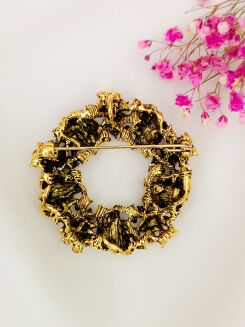 Broszka w kształcie wianka w pomarańczowej kolorystyce - 3