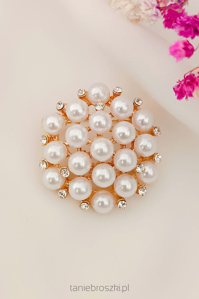 Okrągła broszka perły z cyrkoniami