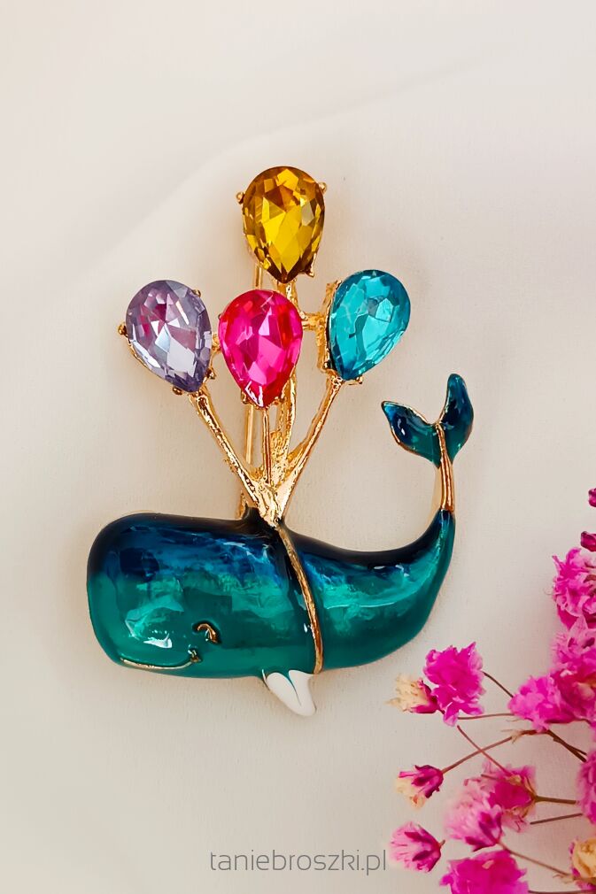 Super broszka wieloryb z cyrkoniami