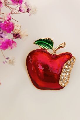 Super broszka nadgryzione jabłko z cyrkoniami