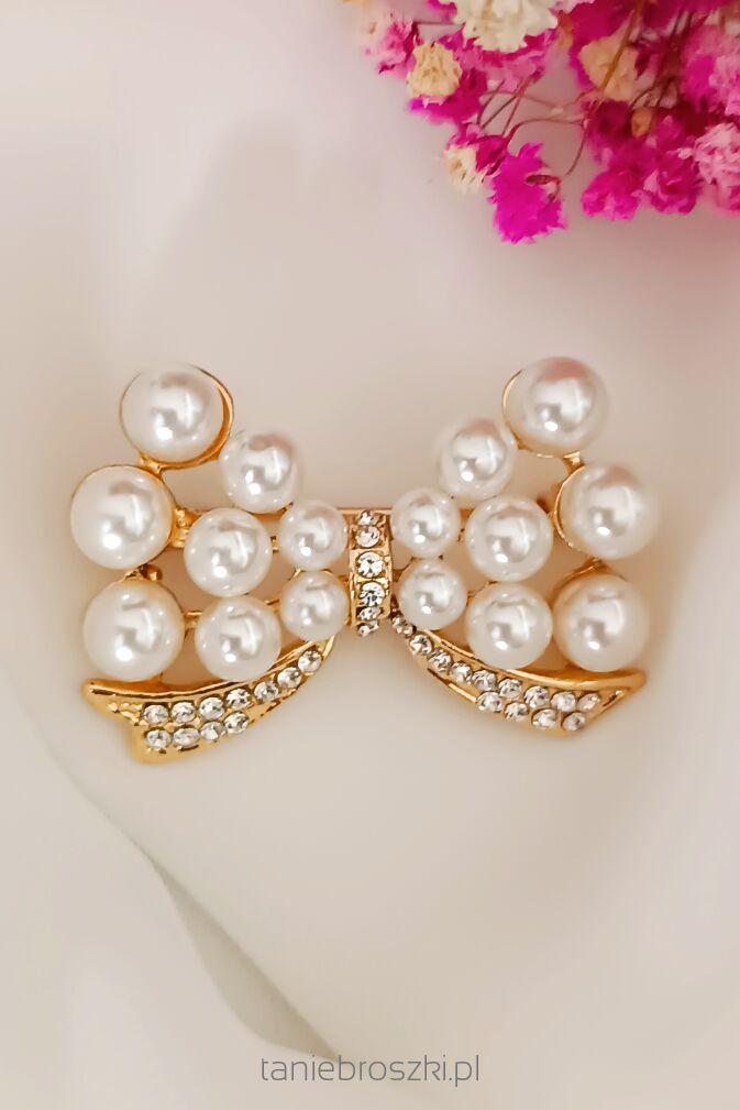 Broszka kokardka z perełkami
