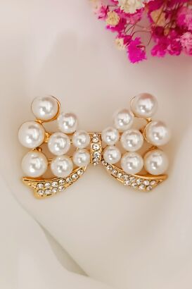 Broszka kokardka z perełkami