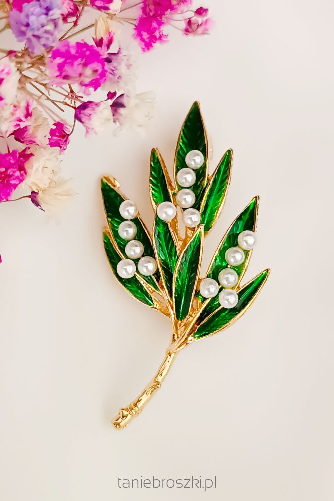 Broszka gałązka z perełkami